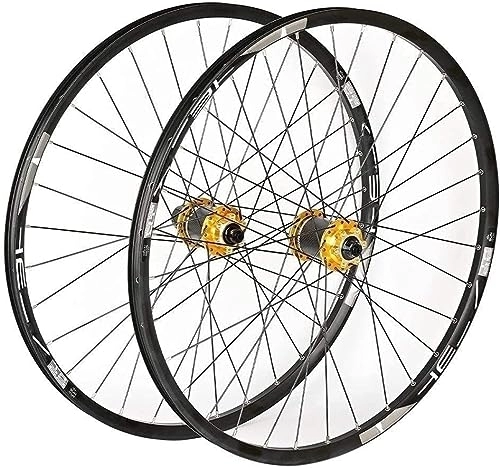 Mountain Bike Wheel : Mountain Bike Wheels 700C 27.5 Inches, Dual Wall Quick Release 24 Hole Disc Brake Hybrid / mountain 8-speed (Color : Yellow, Size : 27.5inch)