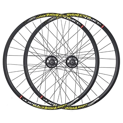 Mountain Bike Wheel : Mountain Bike Wheelset 24" Disc Brake Wheels Folding Bicycle BMX MTB Rim Quick Release Front Rear Wheel Set 32H Hub for 7 / 8 / 9 / 10 Speed Cassette 2000g (Color : Yellow, Size : 24'')