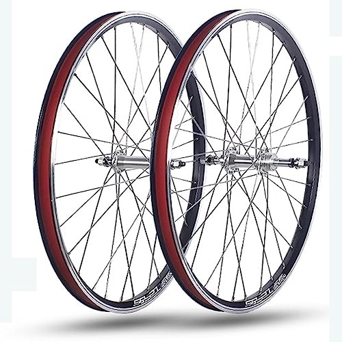 Mountain Bike Wheel : Mountain bike wheelset 24 inch Folding Bicycle Wheel Set V-brake rims Ball bearing hubs Support 6-9 speed Rotary freewheel Thru Axle Front 100mm Rear 135mm (Color : Silver)