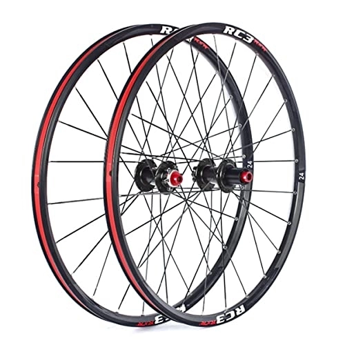 Mountain Bike Wheel : Mountain Bike Wheelset 24 Inch MTB Rim 24H Thru Axle Carbon Hub Disc Brake Wheels For 7 / 8 / 9 / 10 / 11 Speed Cassette 1770g (Color : Red, Size : 24'') (Black 24)