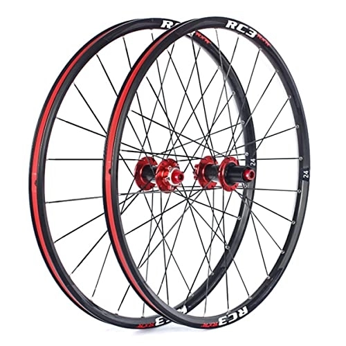 Mountain Bike Wheel : Mountain Bike Wheelset 24 Inch MTB Rim 24H Thru Axle Carbon Hub Disc Brake Wheels For 7 / 8 / 9 / 10 / 11 Speed Cassette 1770g (Color : Red, Size : 24'') (Red 24)