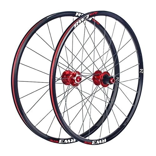 Mountain Bike Wheel : Mountain Bike Wheelset 24 Inch MTB Rim 24H Thru Axle Hub Disc Brake Wheels For 7 / 8 / 9 / 10 / 11 Speed Cassette 1870g (Color : Black, Size : 24'') (Red 24)