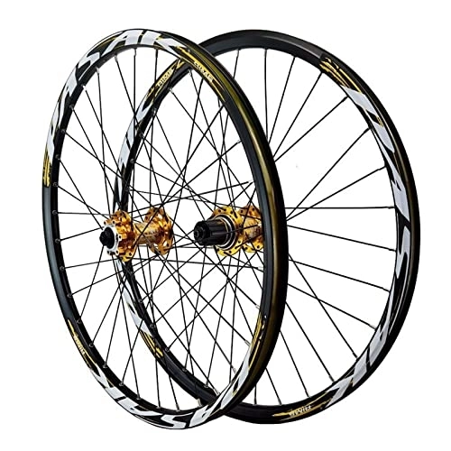 Mountain Bike Wheel : Mountain Bike Wheelset 24 Inch MTB Wheels Double Layer Alloy Rim 32H Disc Brake QR Front Rear Wheels For Folding Bicycle BMX 8 9 10 11 12 S Cassette Bearings 1886g ( Color : Gold , Size : 24'' )