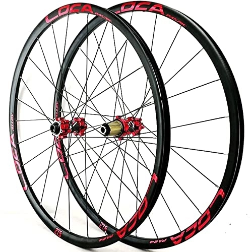 Mountain Bike Wheel : Mountain Bike Wheelset 26 / 27.5 / 29 Inch 700C, Aluminum Alloy Rim 24H Disc Brake MTB Wheelset, Thru Axle Front Rear Wheels Bicycle Wheels, Fit 7-12 Speed Cassette ( Color : Red hub , Size : 26inch )
