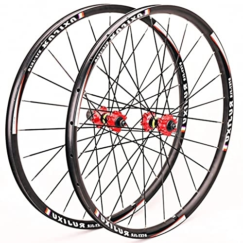 Mountain Bike Wheel : Mountain Bike Wheelset 26 / 27.5 / 29 Inch Aluminum Alloy Rim 24H Hub Disc Brake MTB Wheel Set Quick Release Bicycle Wheels Fit 7-11 Speed Cassette 1900g (Color : Red, Size : 29 in) (Red 26 in)