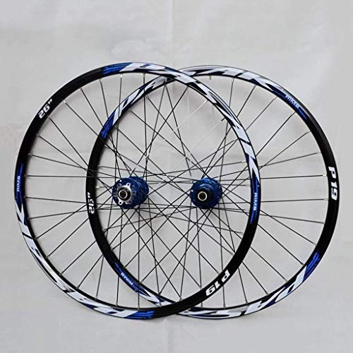 Mountain Bike Wheel : Mountain Bike Wheelset, 26 / 27.5 / 29 Inch Bicycle Wheel (Front + Rear) Double Walled Aluminum Alloy MTB Rim Fast Release Disc Brake 32H 7-11 Speed Cassette (Color : Blue, Size : 26in)