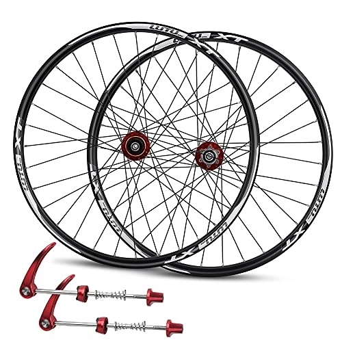 Mountain Bike Wheel : Mountain Bike Wheelset 26 / 27.5 / 29 Inch, Magnesium Alloy Disc Brake Rim 32H Quick Release Front Rear Wheels Black Bike Wheels Fit For 8-11 Speed Freewheels (Color : Red, Size : 26 inch)