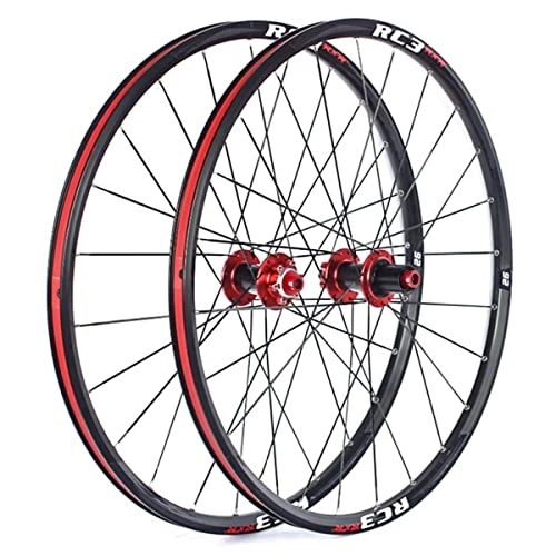 Mountain Bike Wheel : Mountain Bike Wheelset 26 / 27.5 / 29 Inch MTB Rim 24H Carbon Hub Thru Axle Disc Brake Wheels For 7 / 8 / 9 / 10 / 11 Speed Cassette 1800g (Color : Black, Size : 27.5'') (Red 26)