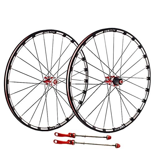 Mountain Bike Wheel : Mountain Bike Wheelset 26 / 27.5 / 29 Inches, MTB Bicycle Rear Wheel Double Walled Aluminum Alloy Rim Disc Brake Carbon Fiber Hub Quick Release 7 / 8 / 9 / 10 / 11 Speed Cassette, Red, 29in