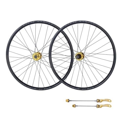 Mountain Bike Wheel : Mountain Bike Wheelset 26 / 27.5 / 29“Quick Release Front Rear Wheel Set Alu Alloy Rims Quasi-Vacuum 4 Bearings Disc Brake Cassette Wheelset Support 8-11 Speed (Color : Gold, Size : 27.5)