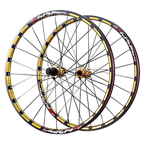 Mountain Bike Wheel : Mountain Bike Wheelset, 26 / 27.5 Inch Bicycle Wheel (Front + Rear) Double-Walled Aluminum Alloy Rim Aluminum Alloy, Gold, 27.5