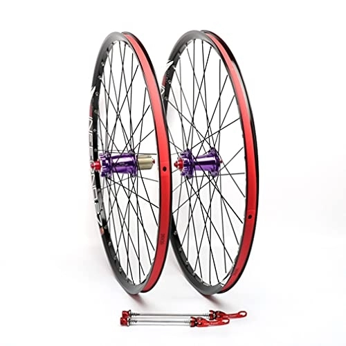 Mountain Bike Wheel : Mountain Bike Wheelset 26 / 27.5" MTB Rim Disc Brake Bicycle Wheels QR 32H Quick Release Hub For 8 / 9 / 10 / 11 Speed Cassette 1850g (Color : Purple, Size : 26'') (Purple 26)