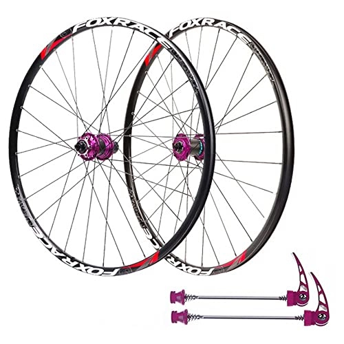 Mountain Bike Wheel : Mountain Bike Wheelset, 26 / 27.5Inch Aluminum Alloy Rim Disc Brake MTB Wheelset, Quick Release Front Rear Wheels (Color : Purple, Size : 26INCH)