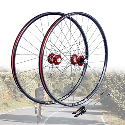 Mountain Bike Wheel : Mountain Bike Wheelset 26'' Disc Brake MTB Wheels Quick Release Sealed Bearing Hub Rim 7 8 9 10 Speed Cassette Bicycle Wheel (Color : Red, Size : 26'')