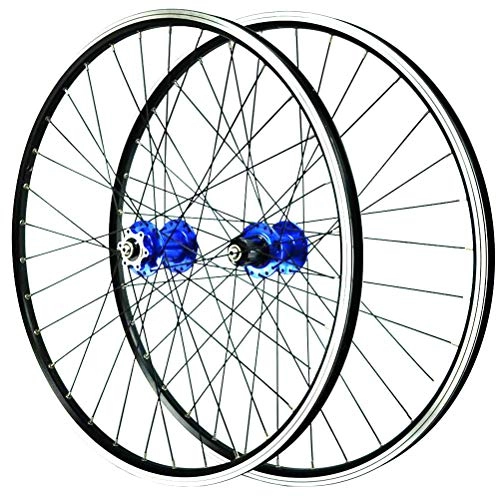 Mountain Bike Wheel : Mountain Bike Wheelset 26 Inch MTB Double Wall Alloy Rims Disc / V Brake QR Sealed Bearing Hubs 7 / 8 / 9 / 10 / 11 Speed Cassette 32H (Color : Blue)