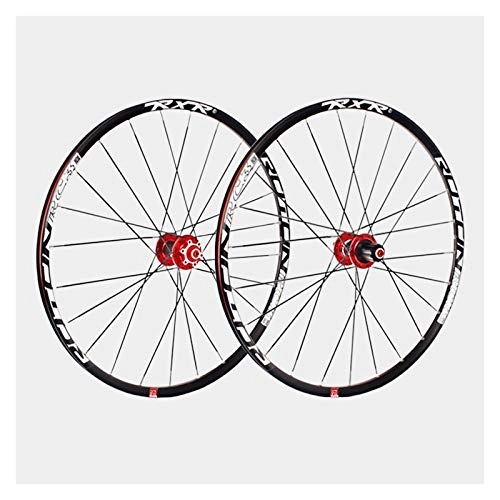 Mountain Bike Wheel : Mountain Bike Wheelset 27.5 Double Wall Alloy Rim Disc Brake Carbon Fiber Hub Quick Release 5 Palin Bearing 7 8 9 10 11 Speed 24H (Color : Red)