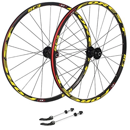 Mountain Bike Wheel : Mountain Bike Wheelset, 27.5inch Aluminum Alloy CNC Double Wall Quick Release V-Brake Cycling Wheels Hole Disc 8 9 10 11 Speed (Color : Yellow, Size : 27.5inch)