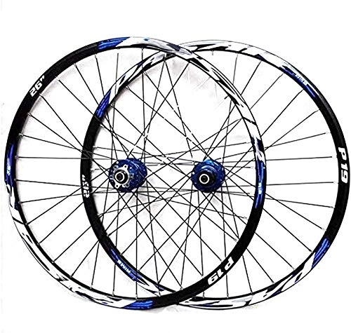Mountain Bike Wheel : Mountain Bike Wheelset, 29 / 26 / 27.5 Inch Bicycle Wheel (Front + Rear) Double Walled Aluminum Alloy MTB Rim Fast Release Disc Brake 32H 7-11 Speed Cassette, Blue, 29 in