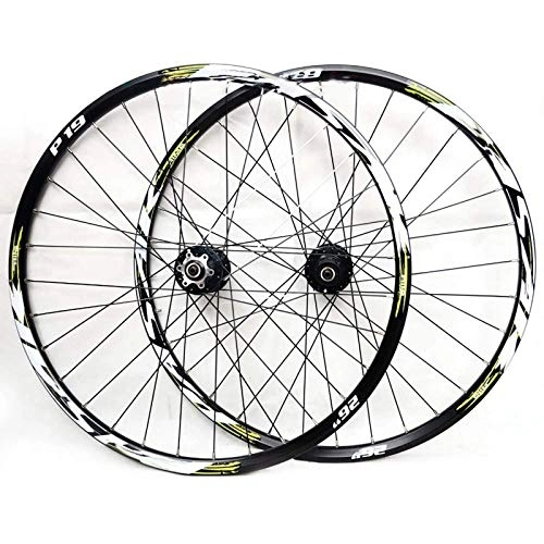 Mountain Bike Wheel : Mountain Bike Wheelset, 29 / 26 / 27.5 Inch Bicycle Wheel (Front + Rear) Double Walled Aluminum Alloy MTB Rim Fast Release Disc Brake 32H 7-11 Speed Cassette, Green, 27.5 in
