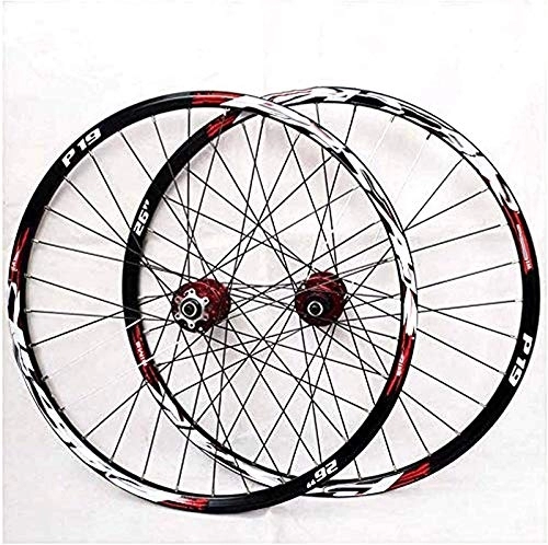 Mountain Bike Wheel : Mountain Bike Wheelset, 29 / 26 / 27.5 Inch Bicycle Wheel (Front + Rear) Double Walled Aluminum Alloy MTB Rim Fast Release Disc Brake 32H 7-11 Speed Cassette, Red, 27.5 in