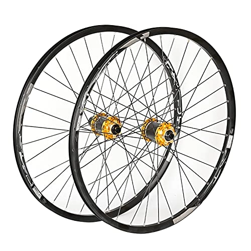 Mountain Bike Wheel : Mountain Bike Wheelset, 29 / 26 / 27.5 Inch Bicycle Wheel with Ultralight Carbon, Double Walled Aluminum Alloy MTB Rim Fast Release Disc Brake 32H 8-11 Speed, Gold, 26in