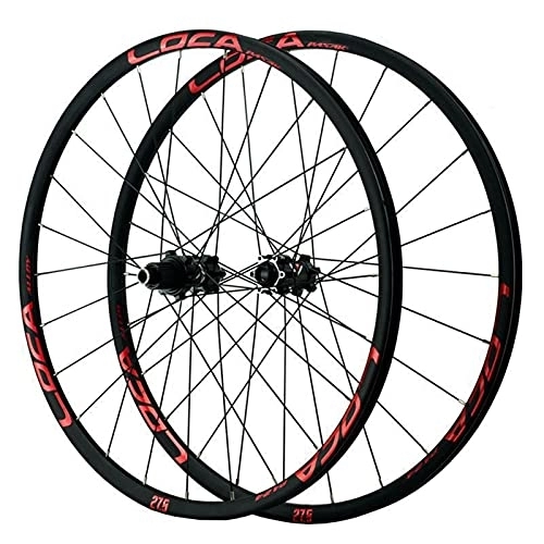 Mountain Bike Wheel : Mountain Bike Wheelset Thru Axle Disc Brake Cycling Wheels 26" / 27.5" / 700c / 29 Bicycle Rim 24 Holes Hub For 7 / 8 / 9 / 10 / 11 / 12 Speed Cassette MTB Front And Rear Wheel 1670g (Red 26inch)