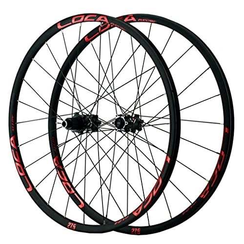 Mountain Bike Wheel : Mountain Bike Wheelset Thru Axle Disc Brake Cycling Wheels 26" / 27.5" / 700c / 29 Bicycle Rim 24 Holes Hub For 7 / 8 / 9 / 10 / 11 / 12 Speed Cassette MTB Front And Rear Wheel 1670g (Red 27.5inch)