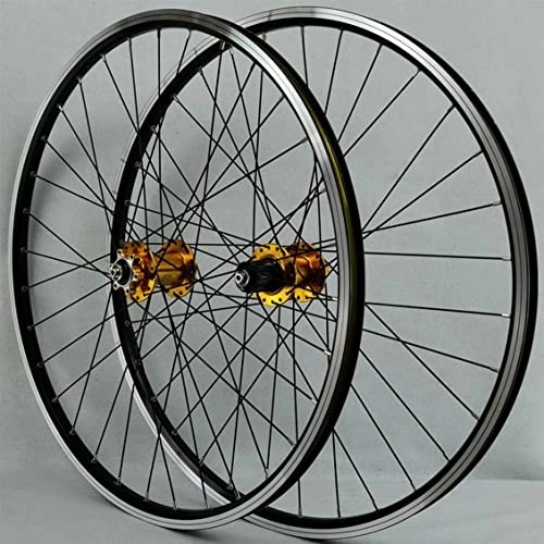 Mountain Bike Wheel : Mountain Cycling Wheels 26 / 27.5 / 29" Quick Release Disc Brake V Brake Aluminum Alloy Rim MTB Wheelset Bicycle Accessory Suitable 7 8 9 10 11 12 Speed Cassette (Color : Gold, Size : 27.5 inch)