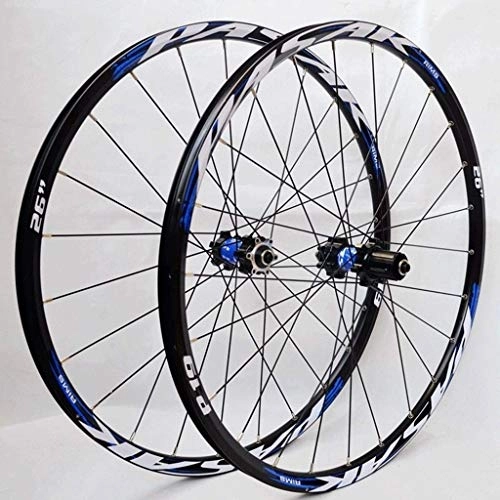 Mountain Bike Wheel : MTB 26 27.5 Inch Bicycle Front & Rear Wheel Disc Brake Mountain Bike Wheelset Double Wall Alloy Rim For 7-11speed Cassette Flywheel Sealed Bearing Hub QR (Color : Blue hub, Size : 27.5inch)