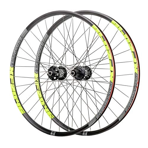 Mountain Bike Wheel : MTB 26 / 27.5 Inch Mountain Bike Bicycle Rims, Double Walled Aluminum Alloy Disc Brake Quick Release Palin Bearing 8 / 9 / 10 / 11 Speed 32H Wheels (Color : Green, Size : 26 inch)