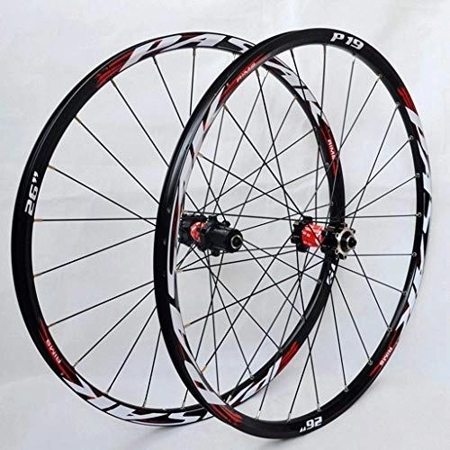 Mountain Bike Wheel : MTB 26 27.5 Inch Mountain Bike Wheel Disc Brake Bicycle Wheelset Double Layer Alloy Rim 7-11speed Cassette Hub Sealed Bearing QR (Color : Red Hub, Size : 26inch)