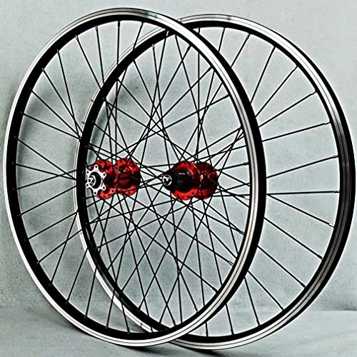Mountain Bike Wheel : MTB Bicycle Wheelset 26" 27.5" 29" Mountain Bike Wheels Double Layer Alloy Rim Front And Rear Wheel 2200g QR 32 Holes 6 Bolts Disc Brake Hub For 7-12 Speed Cassette (Color : Red, Size : 26inch