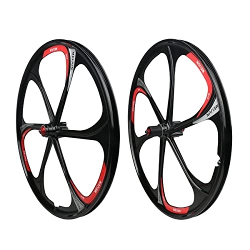 Mountain Bike Wheel : MTB Bike Wheel Set 26 Inch 6 Spoke Bicycle Front Rear Rim Wheel Mountain Bike Wheelset White Disc Brake For 7 8 9 10 Speed Cassette (Color : Black)