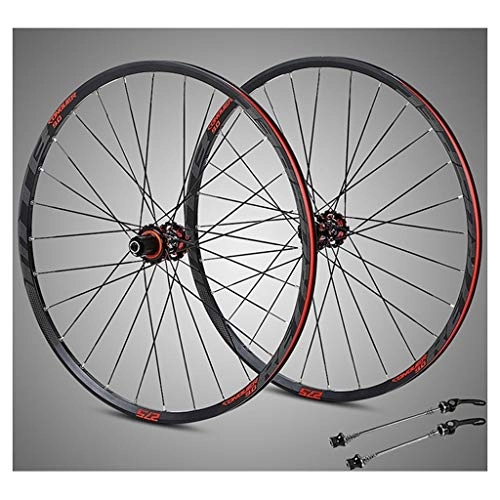 Mountain Bike Wheel : MTB Bike Wheels 27.5 Inch Bicycle Wheelset Carbon Fiber Hub and Aluminum Alloy Rim Set Bike Double Wall Rim 8-11 Speed Racing Bike Accessories (Color : Black red, Size : 27.5 inch)