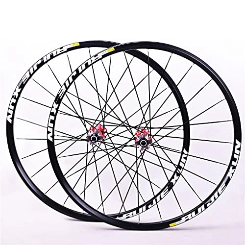 Mountain Bike Wheel : MTB Bike Wheelset, 26 / 27.5 / 29 Inch Mountain Cycling Wheels, Carbon Hub 24H Straight Pull Flat Spokes Disc Brake Fit For 7-11 Speed Cassette Quick Release Axles Bicycle Accessory (Red 27.5 in)