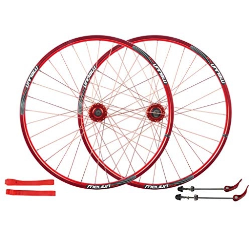 Mountain Bike Wheel : MTB Bike Wheelset 26 Inch, Mountain Bike Disc Brake Wheelset Quick Release Sealed Bearing Black 32 Hole 7 / 8 / 9 / 10 Speed Wheels (Color : Red)