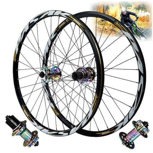 Mountain Bike Wheel : MTB Racing Bike Wheels / 26 / 27.5 / 29 Inch, 24 Inch Aluminum Alloy 32H Disc Brake Mountain Cycling Wheels QR 135MM Front &Rear Bicycle Rim for 7-11 Speed (Color : Gold, Size : 26 inch)