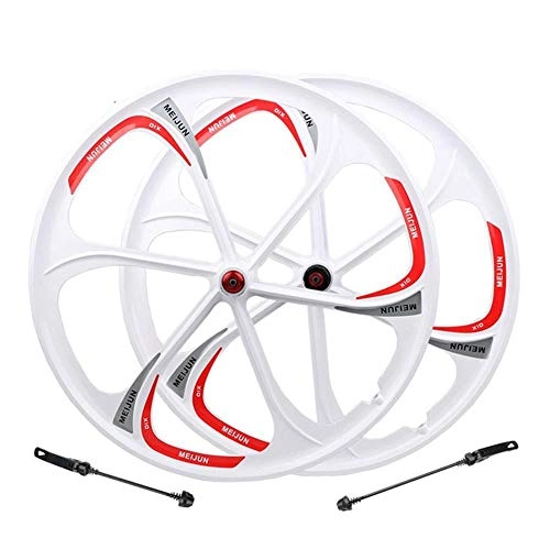 Mountain Bike Wheel : MTB Rim 6 spokes wheels 26" inches Mountain Bicycle Wheel bike rims mountain bike wheels magnesium alloy 26 speeds (Color : White)