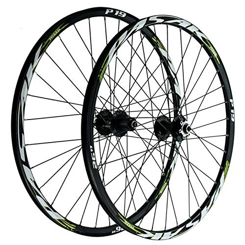 Mountain Bike Wheel : MTB Wheelset 26 27.5 29 In Front + Rear Bike Wheel Set 6 Nail Disc Brake QR Double Wall Rim 32 Hole 7 8 9 10 11 12 Cassette Flywheel (Black Hub Green Label 27.5inch)