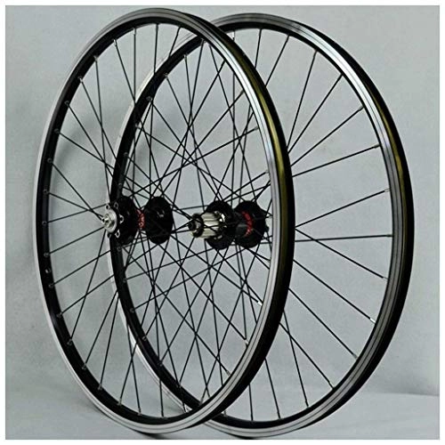 Mountain Bike Wheel : MTB Wheelset 26 Inch Handmade Standard Bicycle Rim 32 Spoke Mountain Bike Front & Rear Wheel Disc / Rim Brake 7-11speed Cassette QR Sealed Bearing Hubs (Color : Black hub, Size : 26inch)