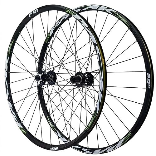 Mountain Bike Wheel : MYKINY 26 27.5 29in Disc Mountain Bike Wheels, Front 2 Rear 5 Bearings Quick Release 32 Holes Bike Hub Six Nail Disc Brake 7-12 Speed Wheel (Color : Black green, Size : 27.5inch)