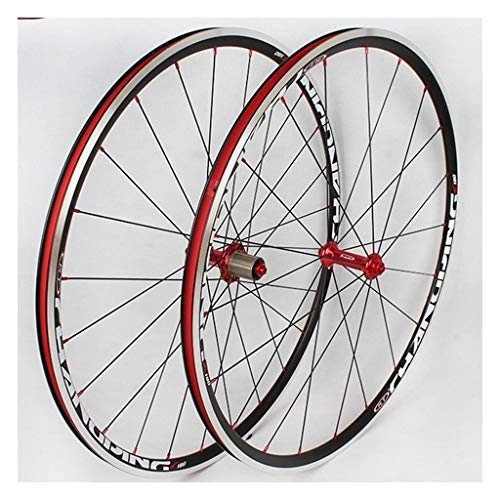 Mountain Bike Wheel : MZPWJD 25mm Road Bike Wheelset 700C Alloy Double Wall Rim 7 Palin QR Bicycle Wheel V / C Brake 8-11 Speed Cassette Flywheel 1800g (Color : Red Hub)