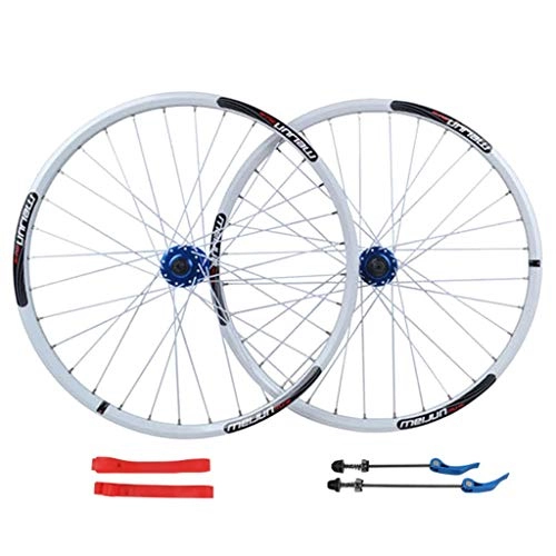 Mountain Bike Wheel : MZPWJD Bicycle Wheels 26 Inch MTB Double Wall Rims Bike Wheel Set Disc Brake For 1.35-2.35 Tires 7-10 Speed Cassette Hub 32H QR (Color : White)