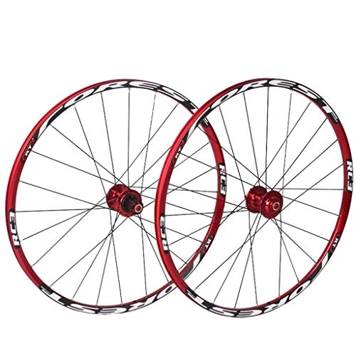 Mountain Bike Wheel : MZPWJD Bike Wheelset 26 27.5 Inch MTB Bicycle Front Rear Wheel Double Wall Alloy Rim 7 Palin Bearing Quick Release 8-11 Speed Disc Brake 24H (Color : Red, Size : 26er)