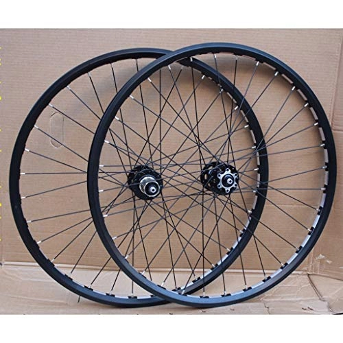 Mountain Bike Wheel : MZPWJD Bike Wheelset 26 Inch CNC Double Layer Rim Sealed Bearing Disc / V Brake MTB Bicycle Wheels Quick Release 8-10 Speed Cassette Flywheel 32H (Color : Black)