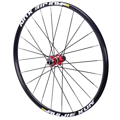 Mountain Bike Wheel : MZPWJD MTB Bike Wheel Set 26 / 27.5 / 29 Inch Front And Rear Wheels Double Wall Rims Disc Brake 8-11s Carbon Fiber Hub 24H QR (Color : Red hub Rear wheel, Size : 27.5inch)