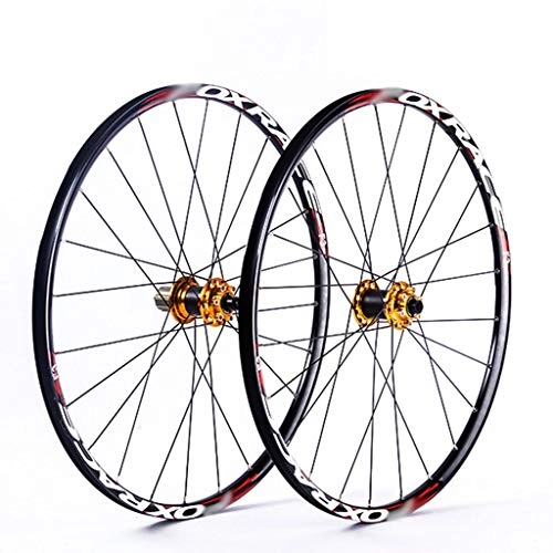 Mountain Bike Wheel : MZPWJD MTB Bike Wheel Set 26" 27.5" Double Wall alloy Rim Disc Brake Carbon Hub 8 9 10 11 speed Cassette flywheel Quick Release 1610g (Color : Gold, Size : 26inch)