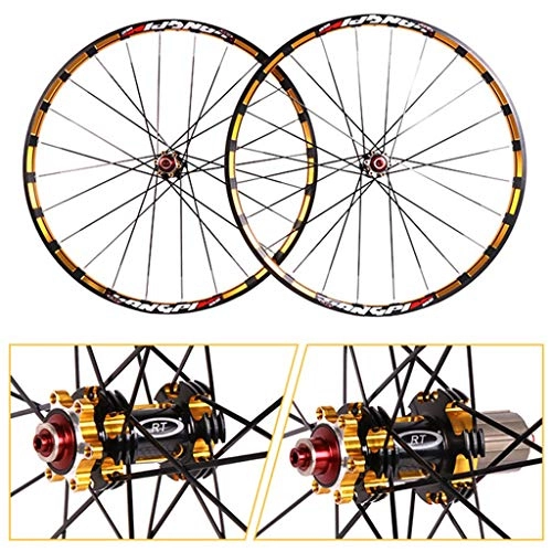 Mountain Bike Wheel : MZPWJD MTB Bike Wheel Set 26 27.5in Double Wall Alloy Rim Carbon Hub First 2 Rear 5 Palin Quick Release Disc Brake 7 8 9 10 11 Speed 3 Colours (Color : Gold, Size : 27.5inch)