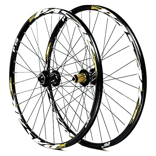 Mountain Bike Wheel : NEZIAN 26 Inch 27.5" 29 Er MTB Bike Wheelset Aluminum Alloy Disc Brake Mountain Cycling Wheels Barrel Shaft For 7 8 9 10 11 Speed (Color : Yellow, Size : 27 INCH)
