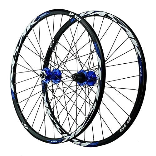 Mountain Bike Wheel : OPARIA Mountain Bike Front & Rear Wheelset 26 / 27.5 / 29 inch Double Walled Aluminum Alloy MTB Rim Disc Brake Quick Release Bicycle Wheel 7 8 9 10 11 12 Speed (Color : Blue, Size : 26in)